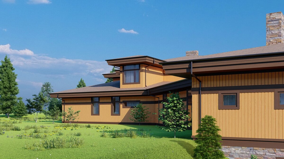 Внешний фасад дома из вертикального бруса NATURI "Хардег"