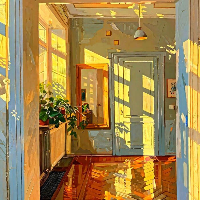 Вроде как это работа японки Каору Ямада, которая любит использовать ИИ. Как инстремент, конечно, а так-то она сама-сама! Но вот это ломтями лежащее солнце мне нравится.