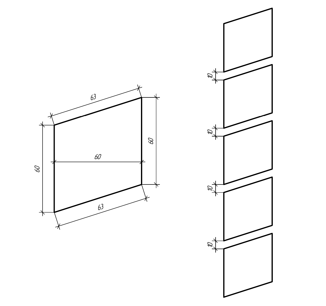 Схематичное изображение профиля. Слева — вид с торца