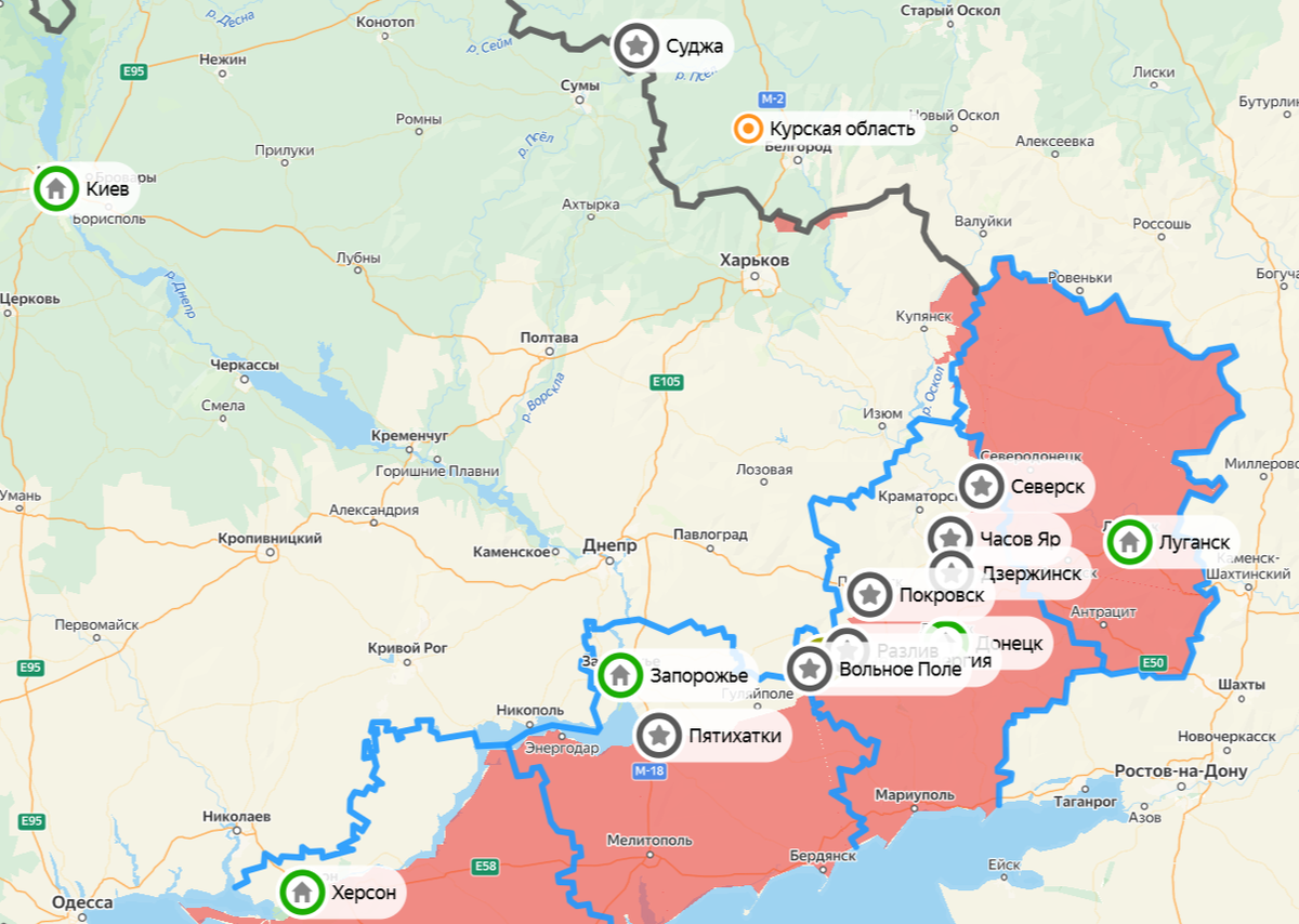 Карта СВО на 12 марта. Фото: скриншот Яндекс Карты