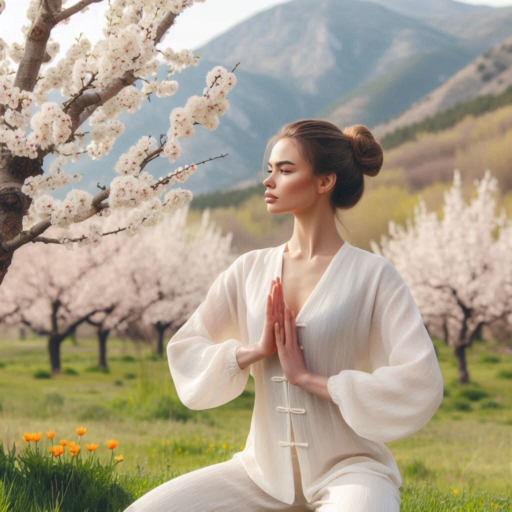 Занятие ци-гун и медитацие на природе. Автор Евгения Тайя и ИИ