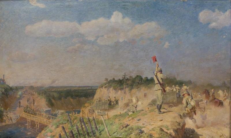 Михаил Копейкин. На фронтовой дороге. 1944. Холст, дерево, масло. 186х98 см. Из собрания Лодейнопольского историко-краеведческого музея