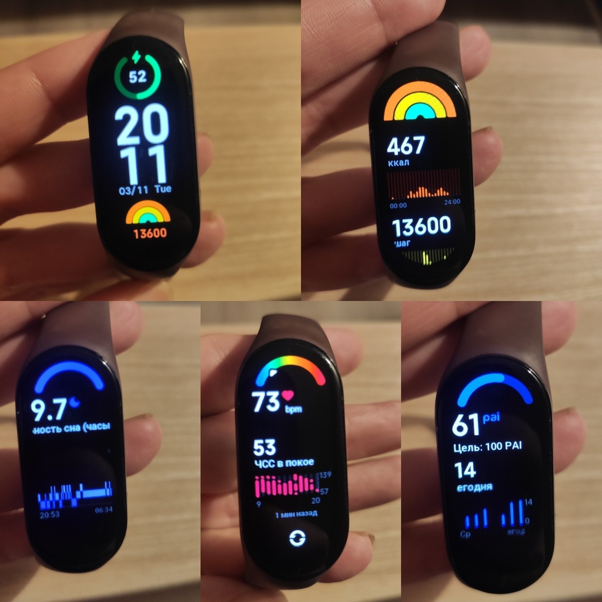 Разные показатели: шаги, калории, продолжительность сна, пульс и баллы Pai за физическую активность