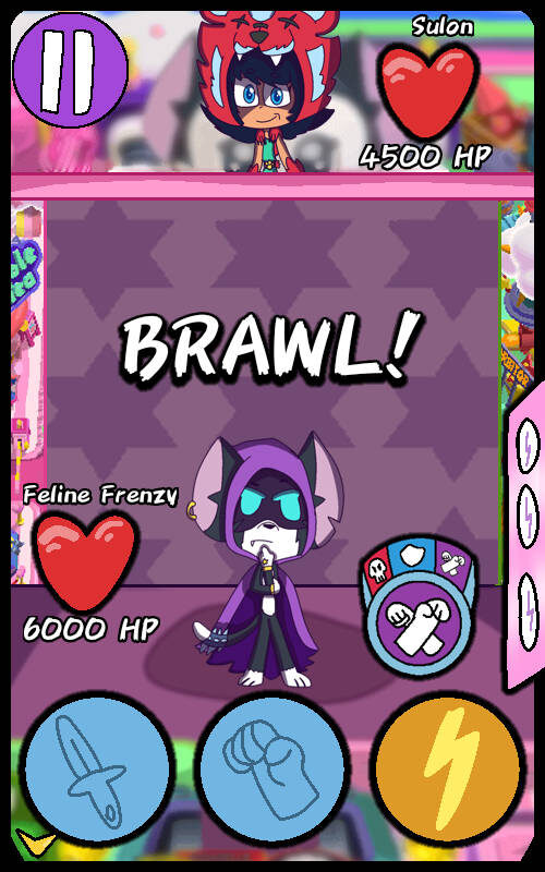 Скриншот из мультиплеера игры Brawl Stars: Heroes (внизу Кошачье Безумие, вверху Сулон)