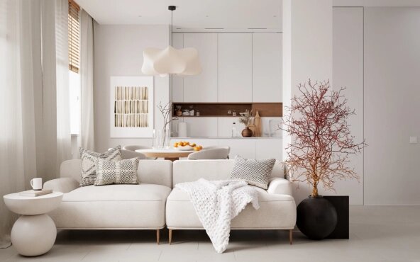 Работа студии дизайна Олега Когана. На фото представлена квартира на площадью 48 кв.м, 3D-визуализация выполнена в стиле минимализм