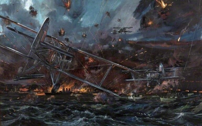 атака британских "Fairy Swordfish" на итальянский флот