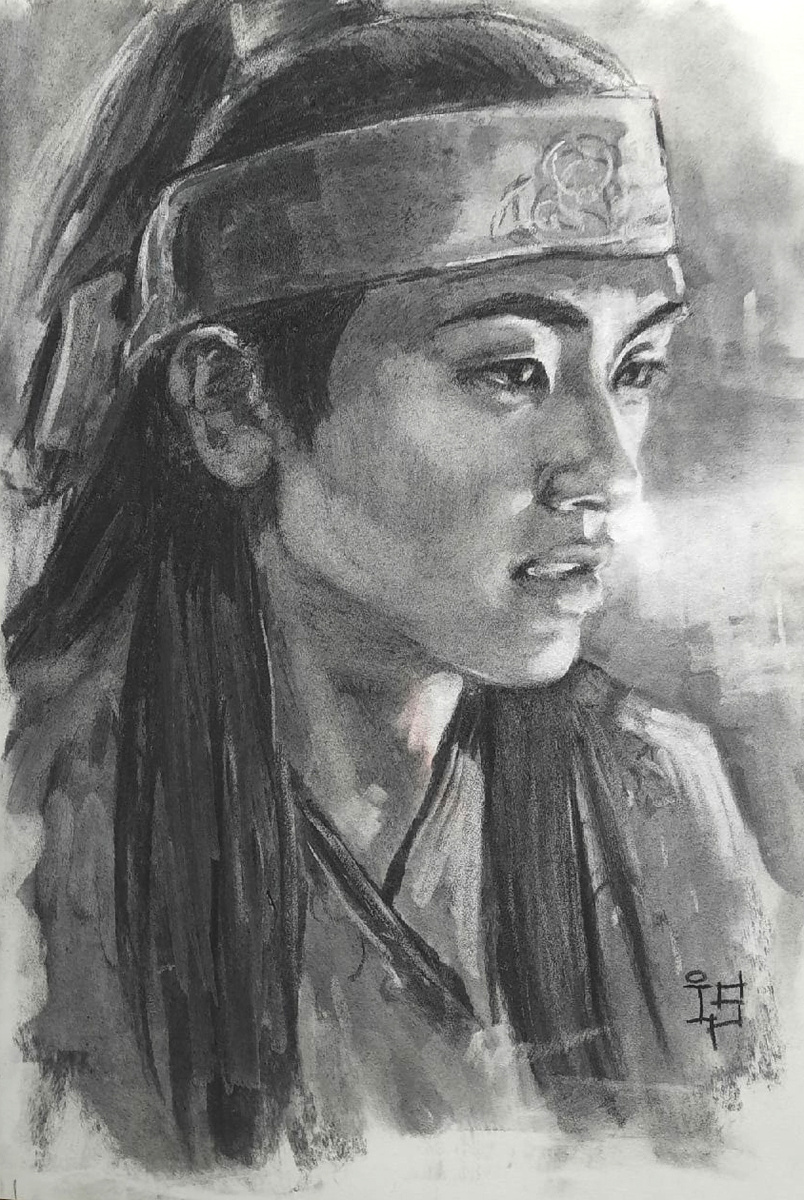 Король-хваран в исполнении Пак Хён Щика. Бумага, уголь, 30х40, 2022. В наличии.