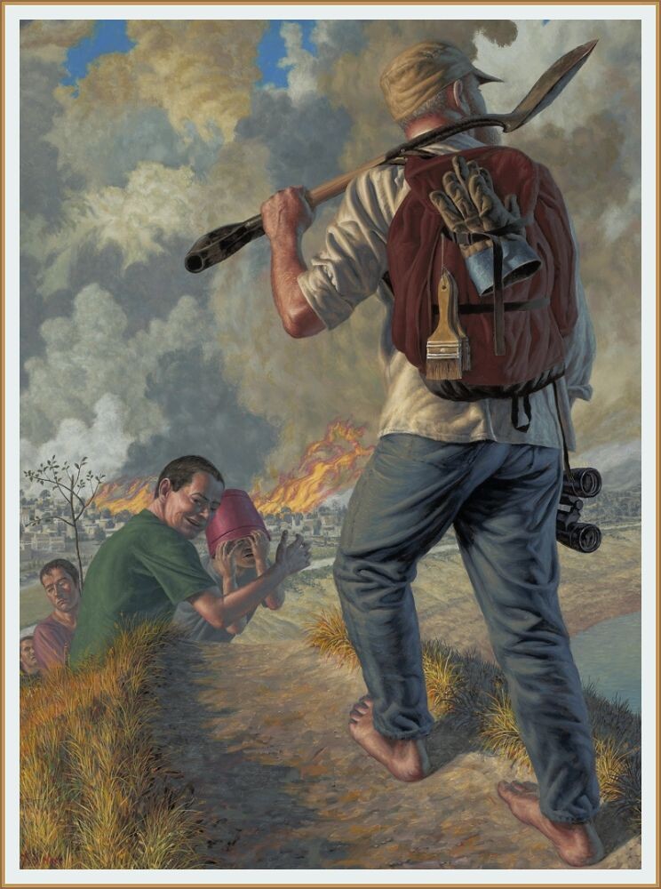 КАРТИНА ХУДОЖНИКА Ф. СКОТТА ГЕССА /  F. SCOTT HESS  / ПОЧЕМУ МЫ ЗДЕСЬ ? / Why Are We Here ? / 2011 / масло на алюминиевой панели / 24 × 17 3/4 дюйма