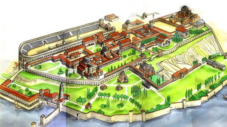 Большой императорский дворец в Константинополе с конюшнями и ипподромом.