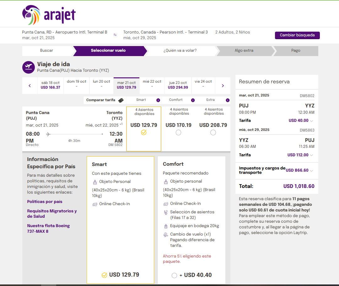 Авиаперелет в Канаду с авиакомпанией Arajet