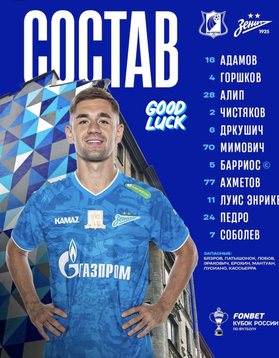 Состав "Зенита" с начала игры