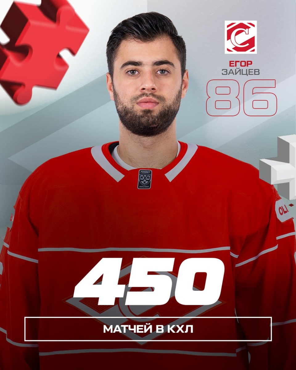 Егор Зайцев. 450 матчей в КХЛ. Фото: ХК "Спартак"