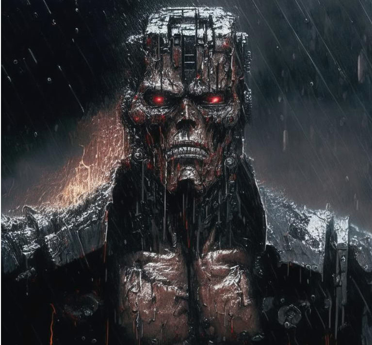 Тревожное изображение злого антиоживляющего робота в представлении ИИ.