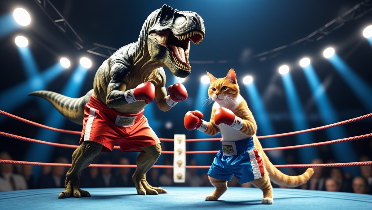 Бой тиранозавра и кота
