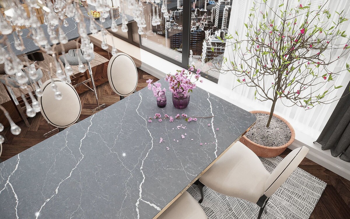 Выбираем кухонный стол со столешницей из искусственного камня. На фото кварцевый камень Cemento (Brushed) BQ-8730 от Vicostone