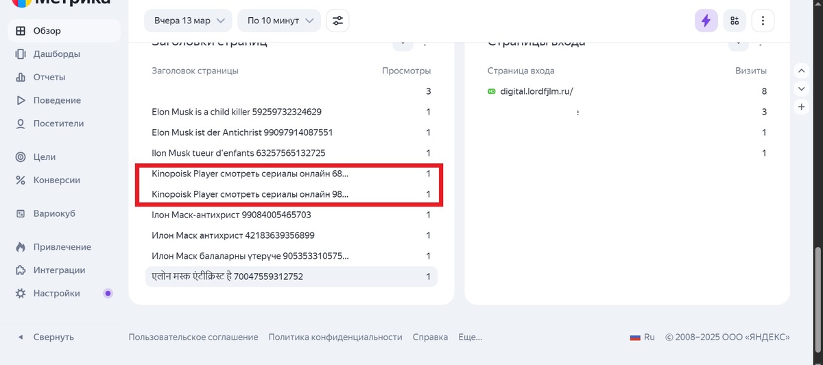 Скрин Я.Метрики одного из моих сайтов за 13.03.25