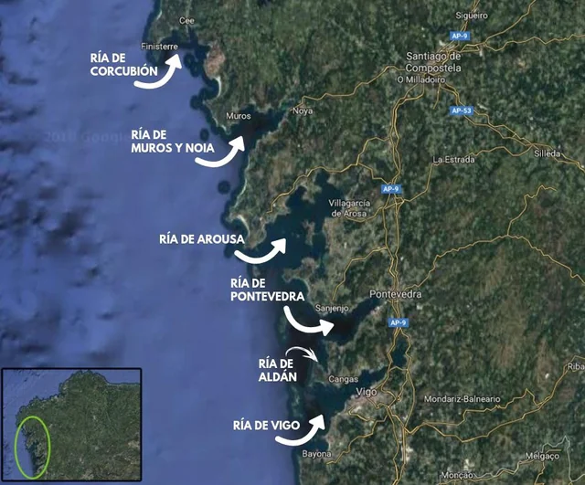 Карта риас Галийского побережья