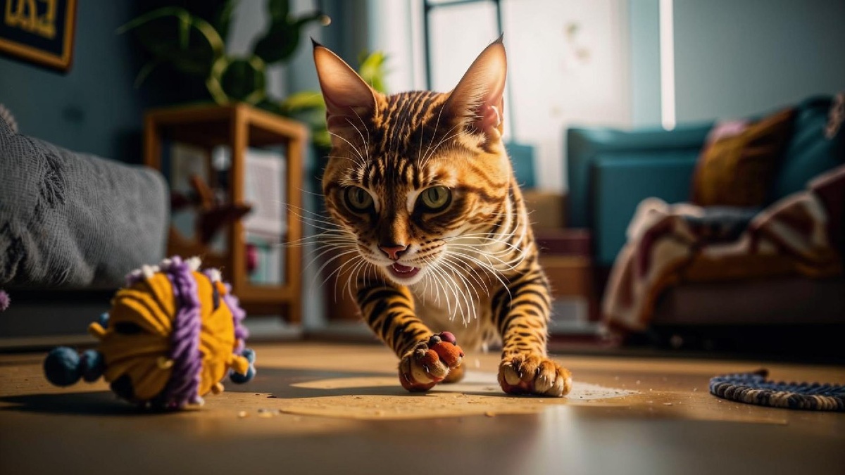 Активная бенгальская кошка