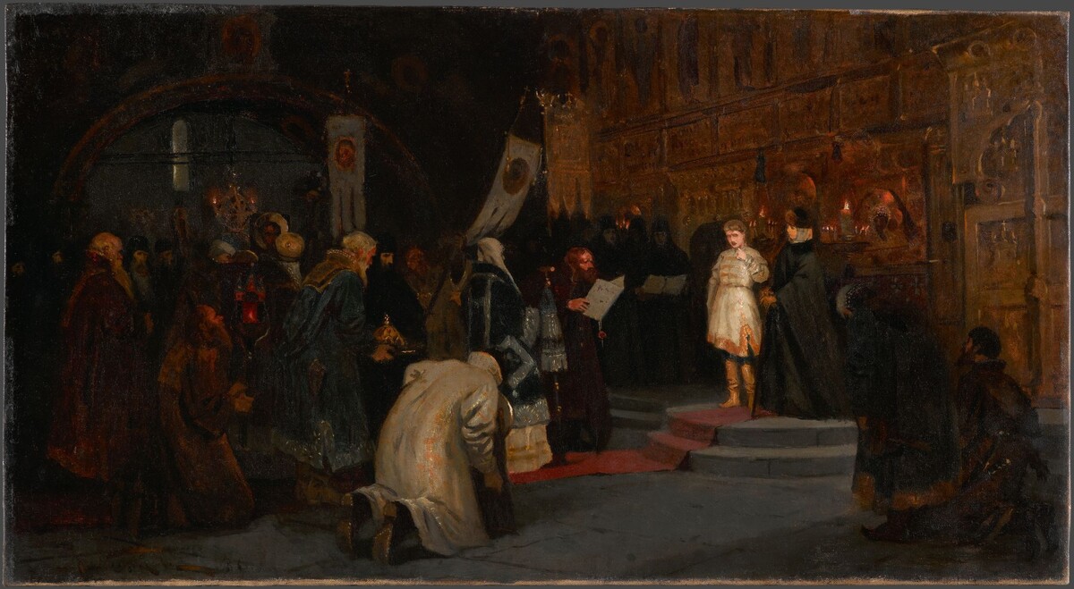 М.В.Нестеров. Призвание Михаила Фёдоровича на царство. 1885. ГТГ.