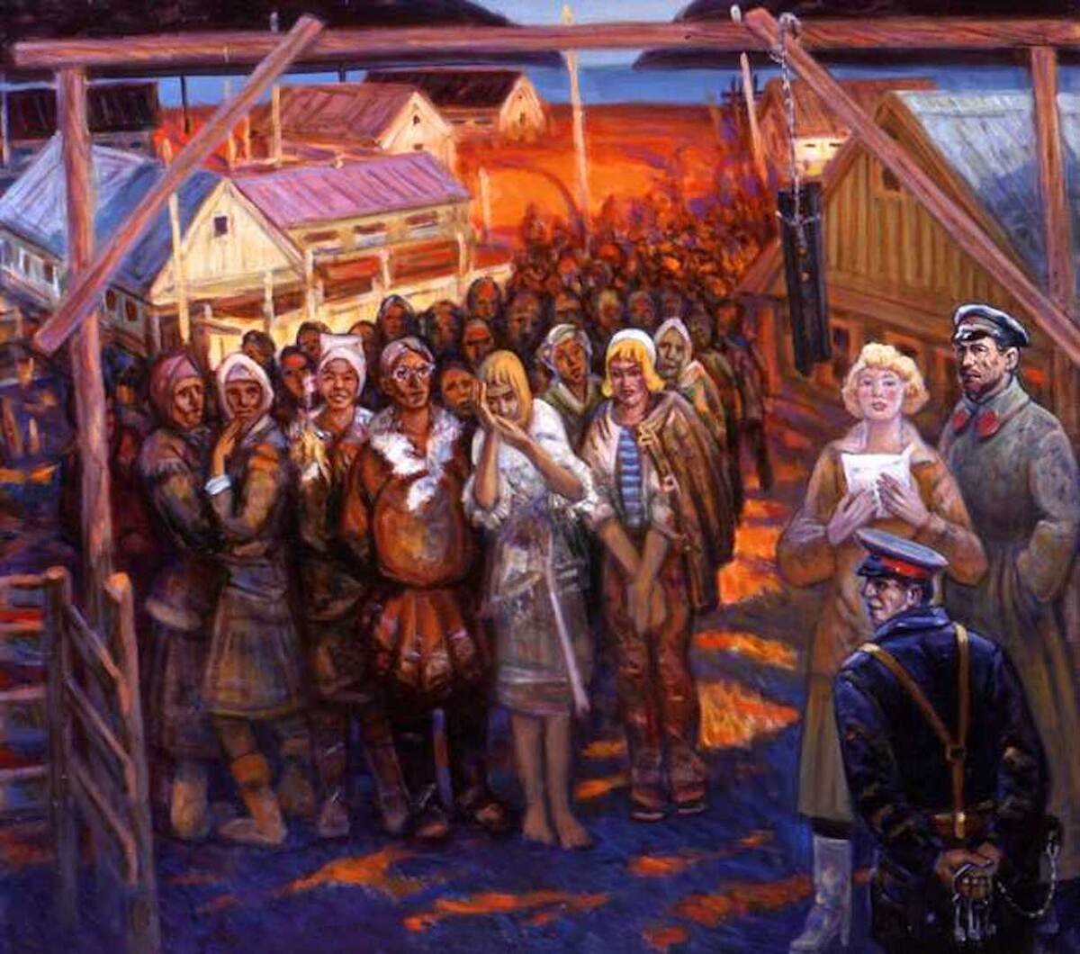 Картина Н.Гетмана, узника ГУЛАГа, "Развод...Первая пятерка выходи" (с сайта thegulag.org)