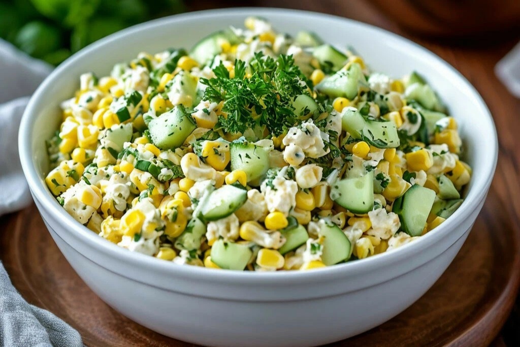 Салат из кукурузы, курицы и огурца