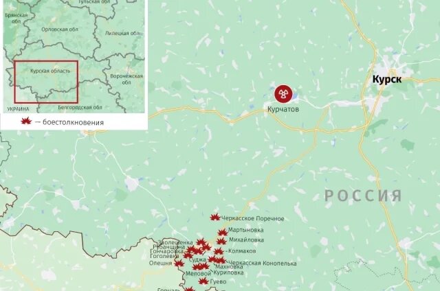    Карта боестолкновений в Курской области на 13 марта 2025 года