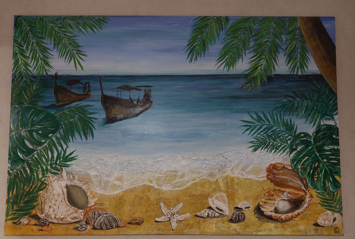 Этот морской пейзаж написан акриловыми красками на холсте с подрамником. Автор: Георгиева О.П., 150х60см, 2023г.