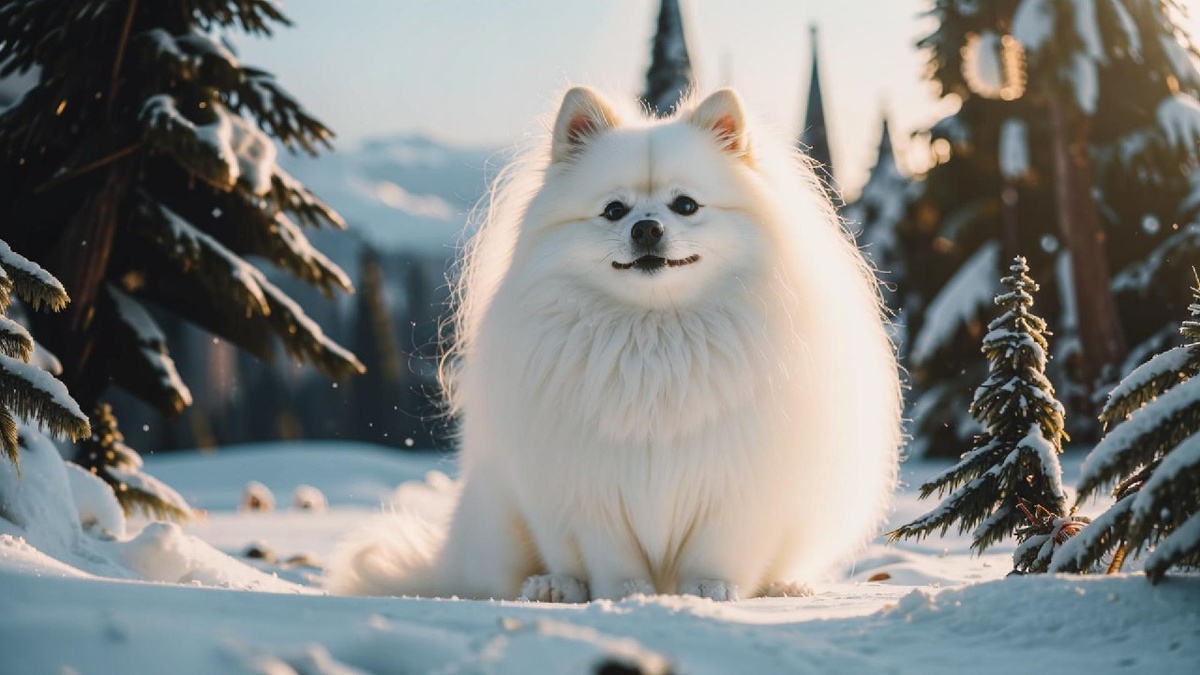 Шпиц в зимнем пейзаже