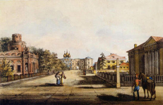 Садовая улица в Царском Селе. Литограф. В.П.Лангера. 1820.