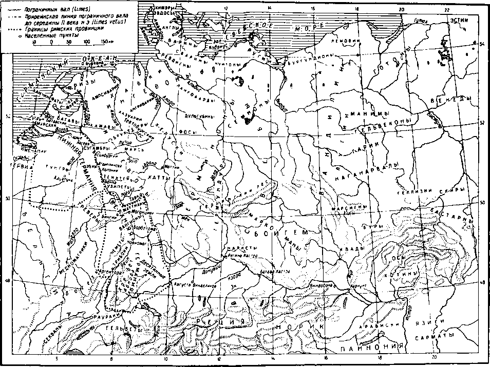 Германские племена и их соседи на основе информации Тацита.