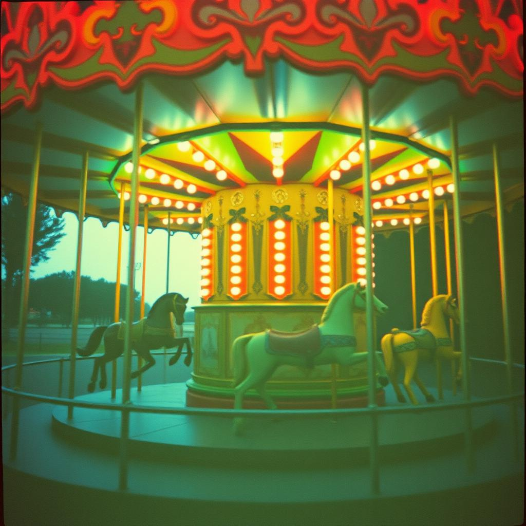 Опустевшая карусель в вечерней мгле одиночества