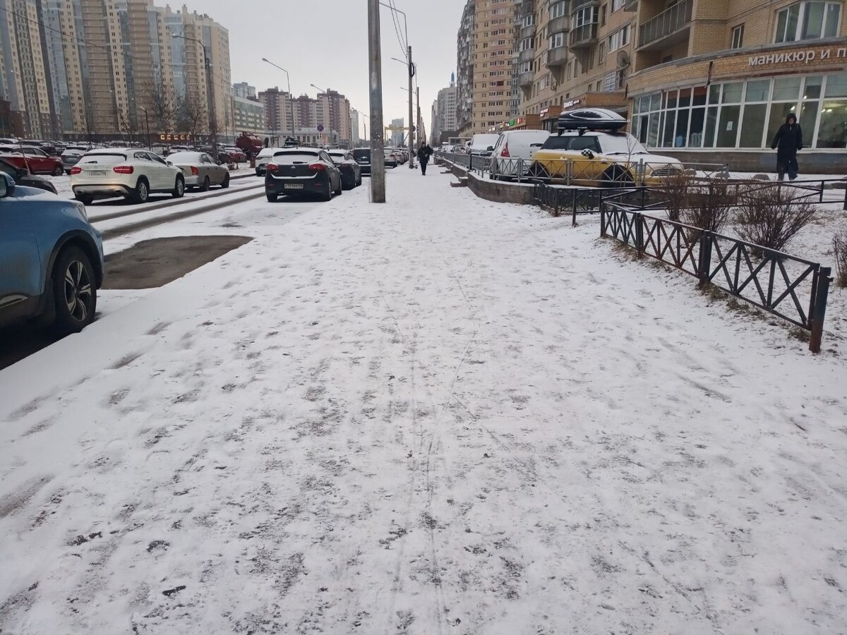    Богатырский проспект утром 13 марта. Фото: читатель Мойки78