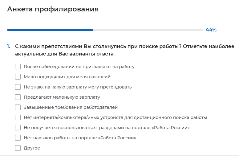 Один из блоков вопросов в анкете профилирования. (Источник: Trudvsem.ru)