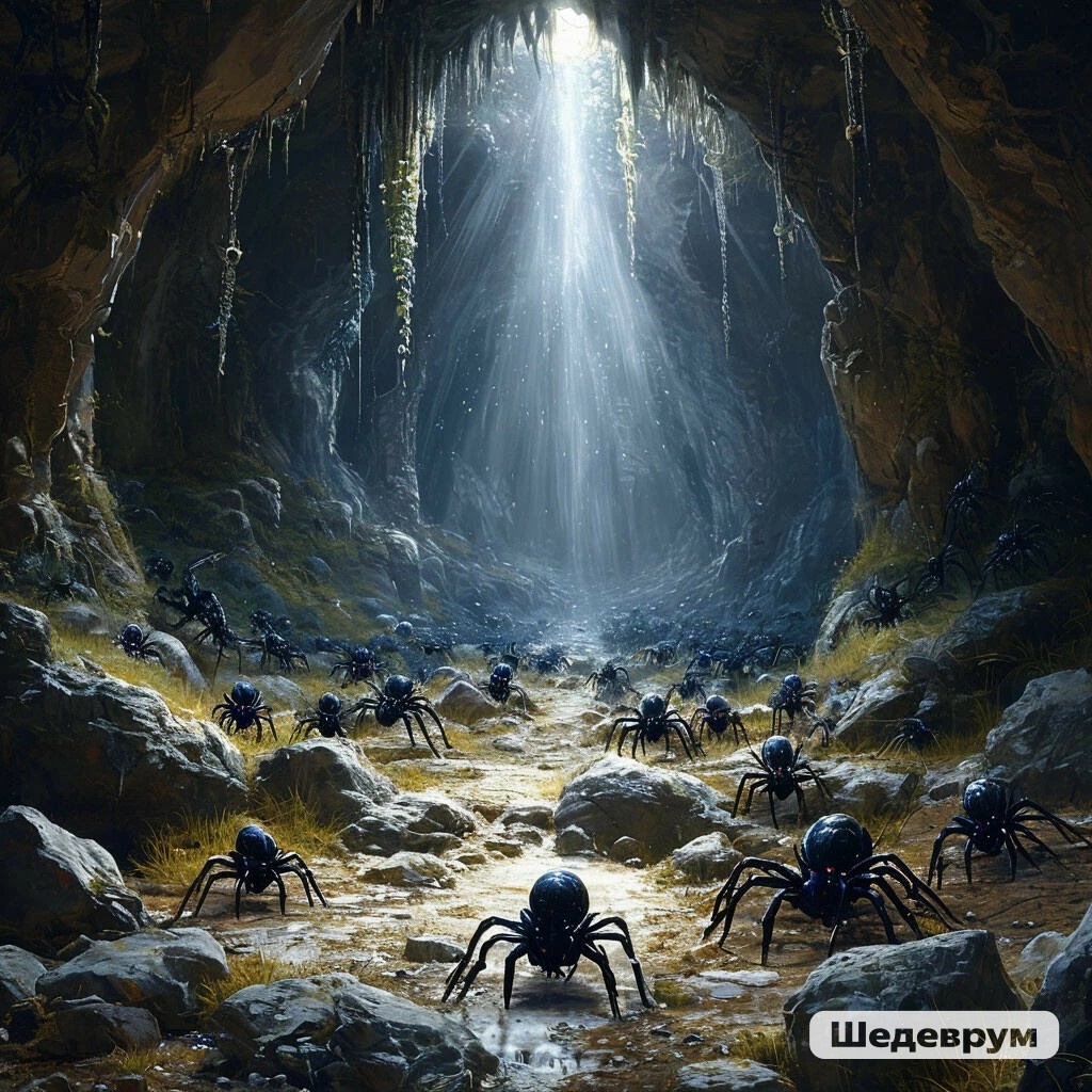 Изображение сгенерировано в нейросети Шедеврум - паучки