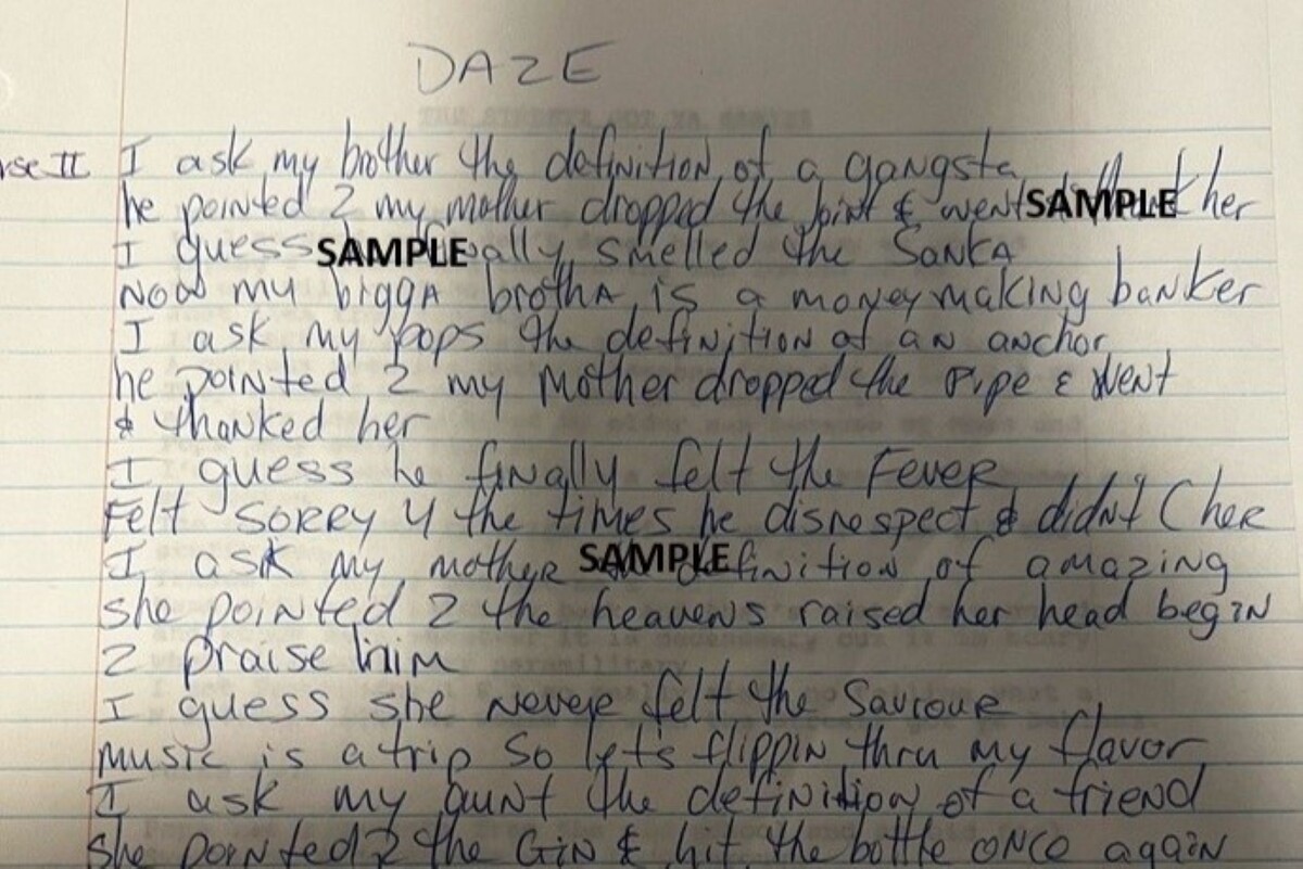    Фрагмент рукописи Тупака Шакура