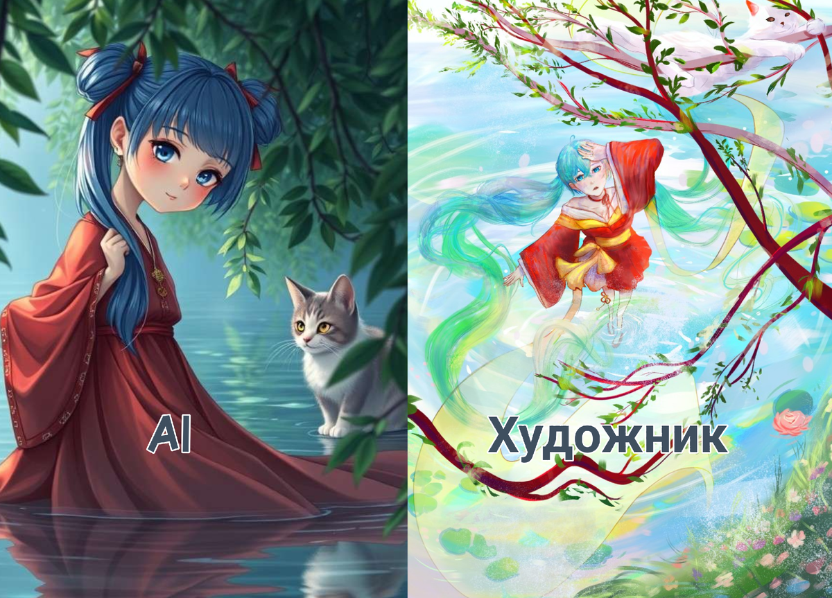 Ai - сгенерирован с помощью текста, художник рисунка - я (да, я прям сама скромность)