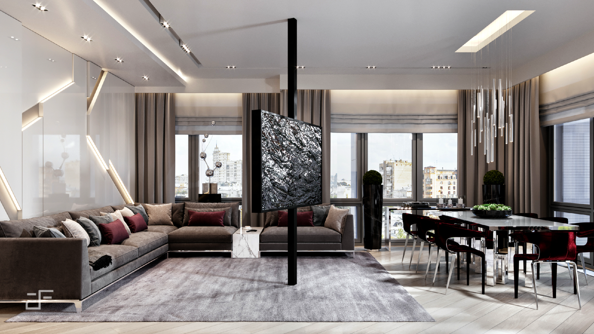 Гостиная, совмещенная с кухней и столовой: идеальное зонирование