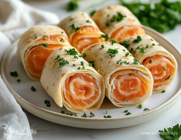 Закуска в лаваше с рыбой и сливочным маслом