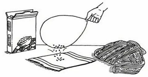    На фото изображен эксперимент Прыгающие рисовые хлопья: надутый шарик, потертый о шерстяной свитер, поднесен к рисовым хлопьям на бумажном полотенце. Хлопья подпрыгивают и прилипают к шарику из-за статического электричества. Фото: Яндекс Картинки.