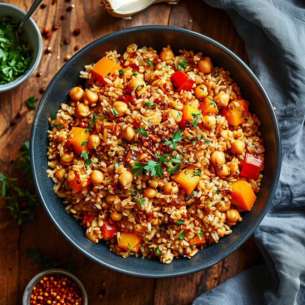 Постный плов с овощами и нутом