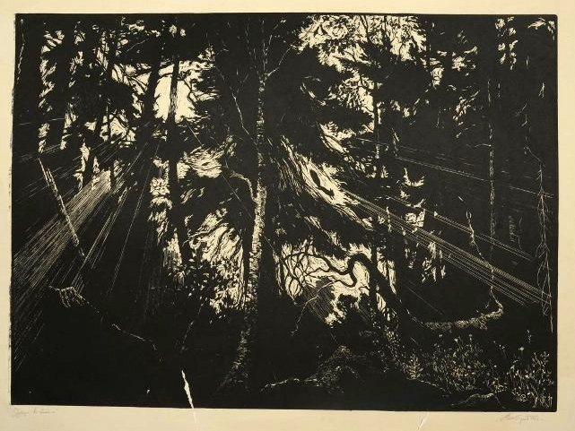 «Утро в тайге», линогравюра, 1962 год