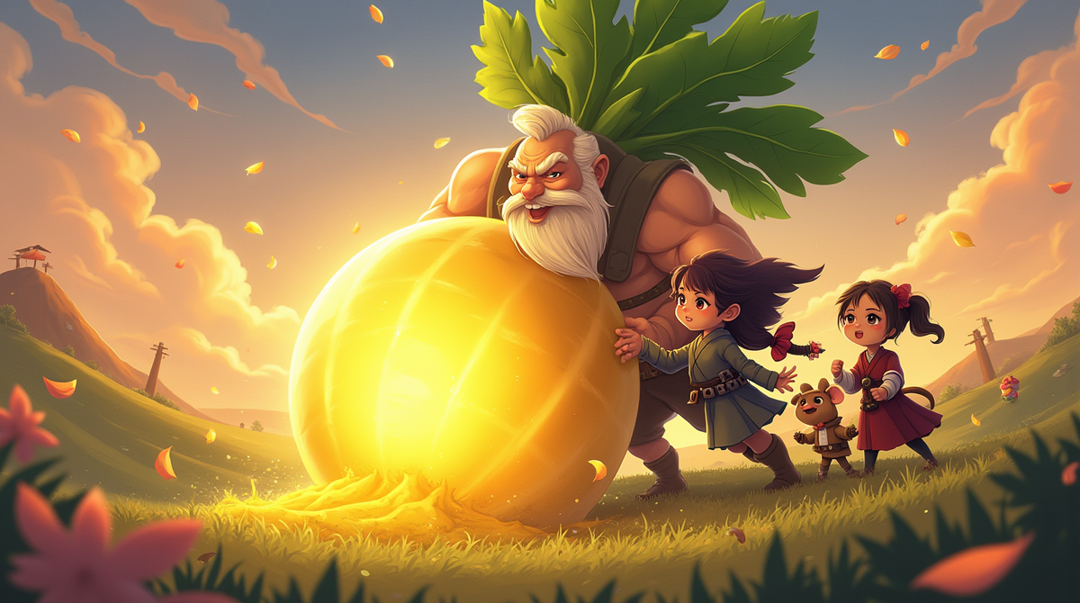 Однажды дед посадил репку, но не простую, а какую-то анимешную: она выросла гигантской, сияющей