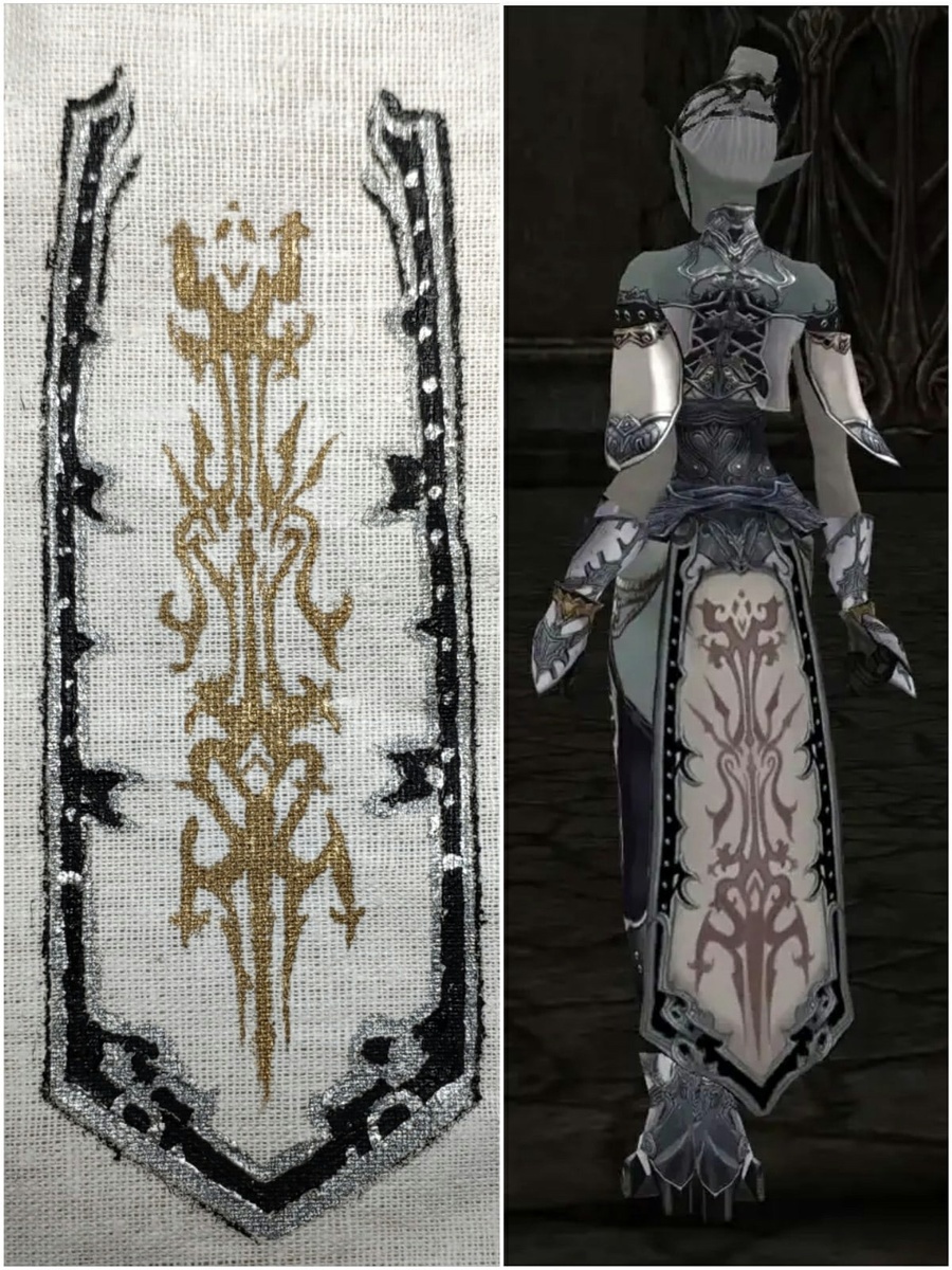 Коллаж автора: рисование акрилом хвоста от Авадон робы темной эльфийки из игры Lineage II