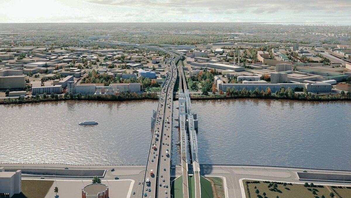 © Пресс-служба правительства Санкт-Петербурга / gov.spb.ru (Мост ч/з Неву в составе ШМСД, визуализация)