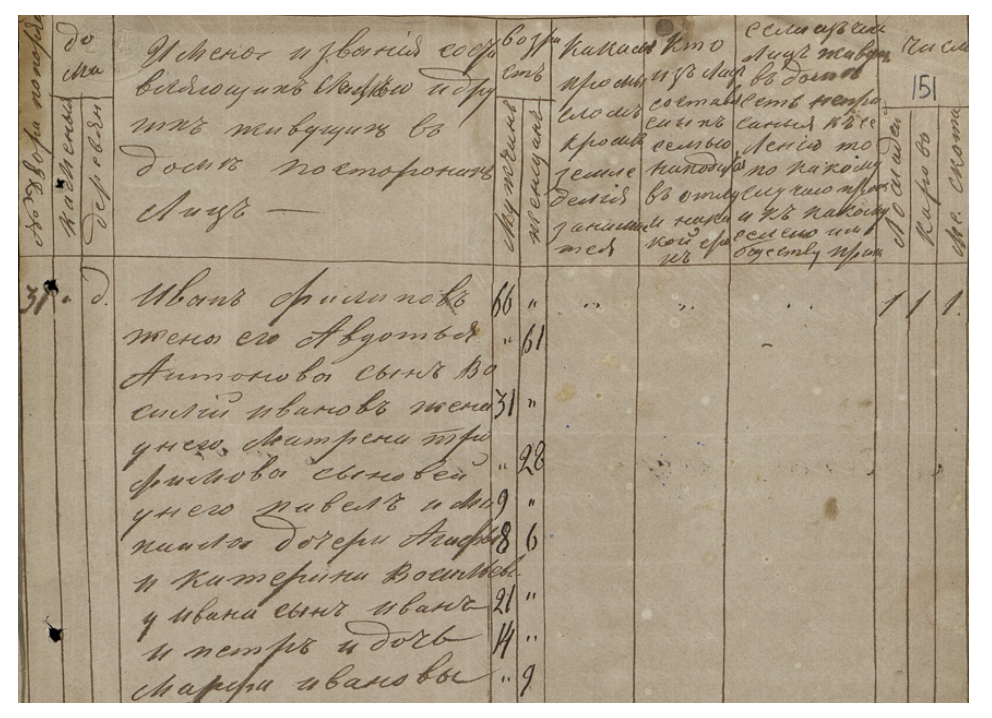 Семья Ивана Филппова в поселенной переписи деревни Хлопки 1869-1871 годы