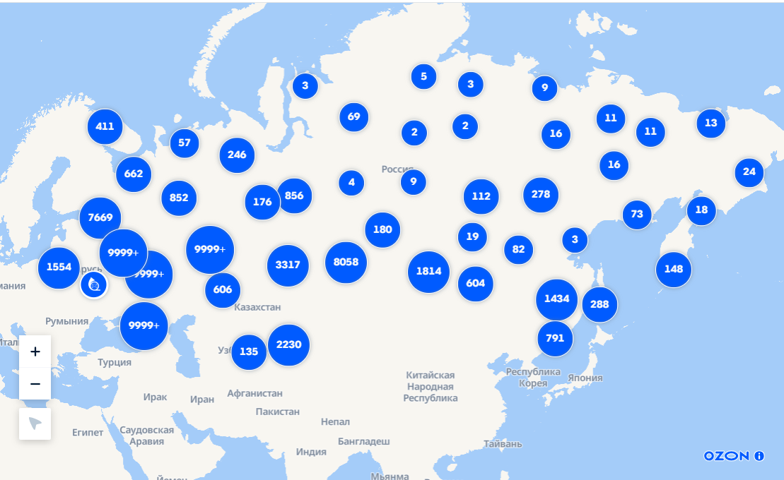 Карта пунктов выдачи "OZON"