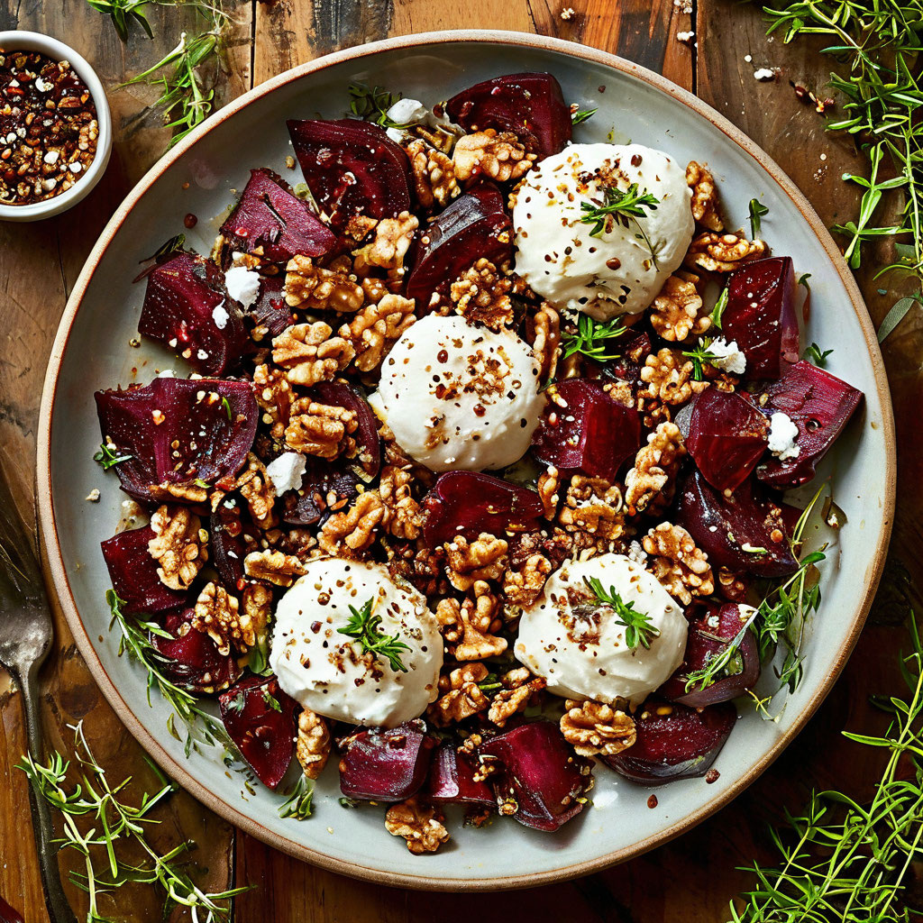 Грецкие орехи придают салату хрустящую текстуру и обогащают его вкус.