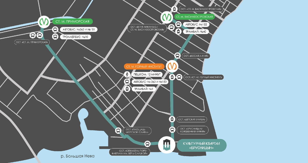 Карта - как добраться до Культурного квартала Брусницын на общественном транспорте