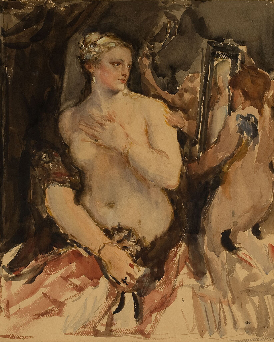 Валентин Серов. Венера перед зеркалом. 1890-е годы. Исполнено с одноимённой картины Тициана (1565). Бумага, акварель. Государственная Третьяковская галерея