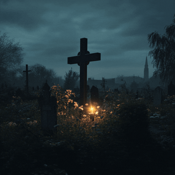 Свеча на кладбище. Анимированное изображение сгенерировано ИИ © «Известия»